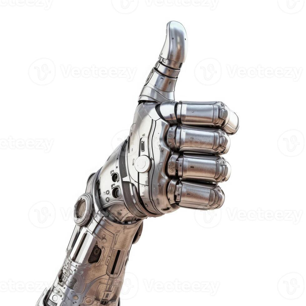 A robot hand giving thumbs up isolated on white background - photo