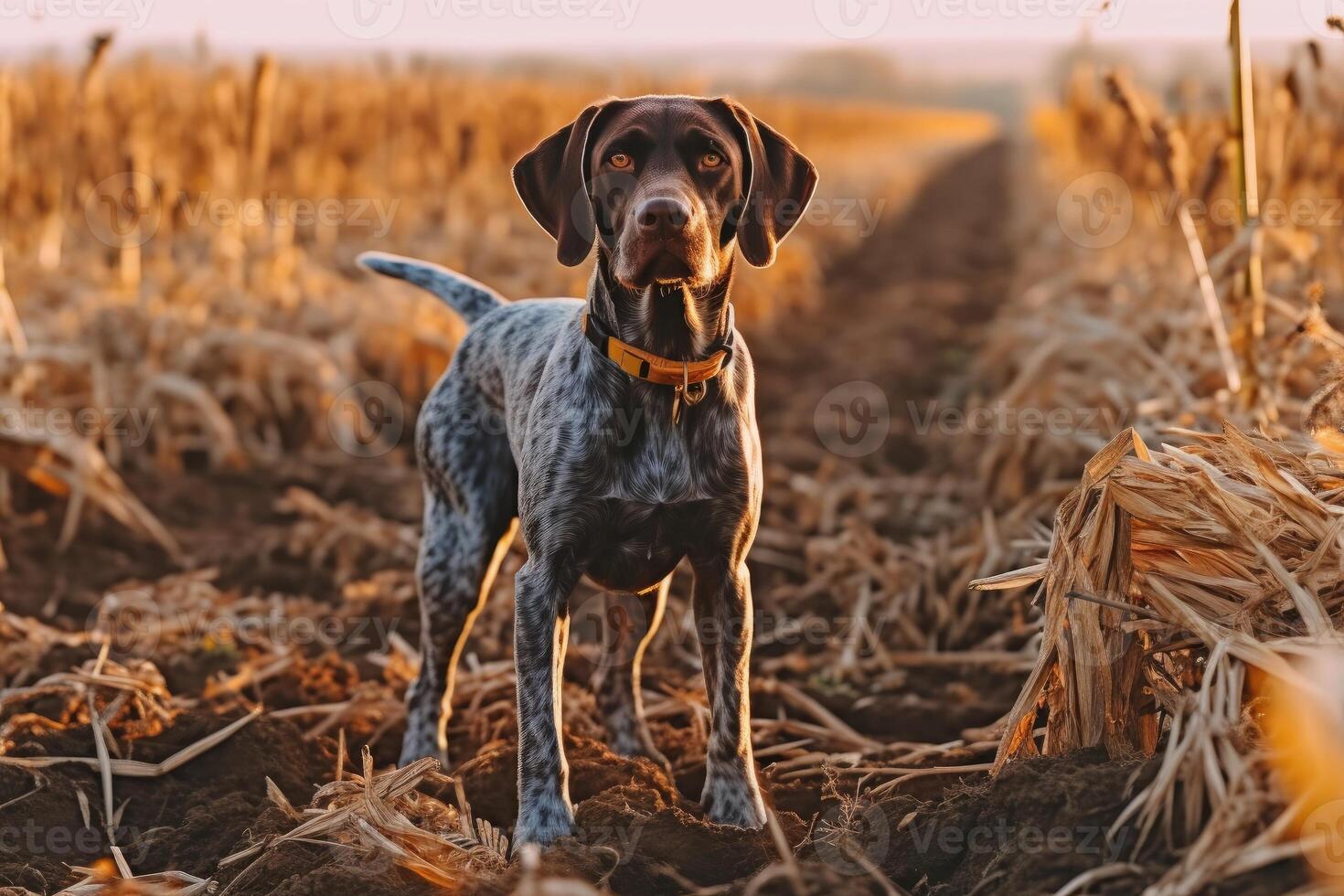 German shorthaired pointer. Hunting dog in the field. photo