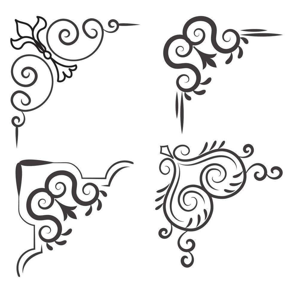 Vector illustration of decorative corner frame set. Set Hand Draw of Corners Different Shapes Flower Decoration Vector Design Doodle Sketch Style For Wedding And Banner