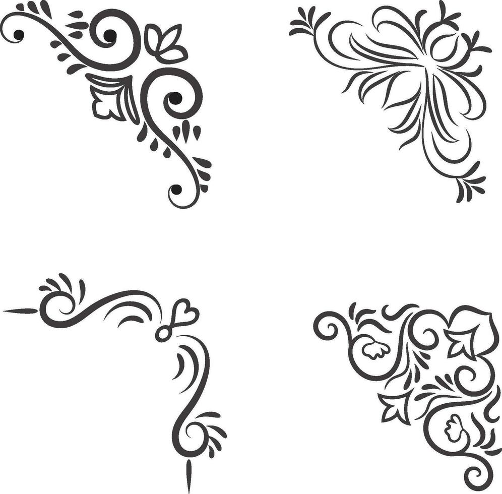 Vector illustration of decorative corner frame set. Set Hand Draw of Corners Different Shapes Flower Decoration Vector Design Doodle Sketch Style For Wedding And Banner