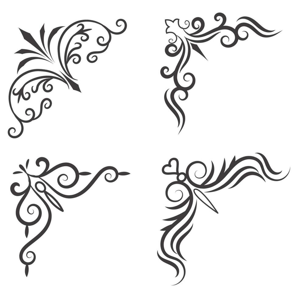 Vector illustration of decorative corner frame set. Set Hand Draw of Corners Different Shapes Flower Decoration Vector Design Doodle Sketch Style For Wedding And Banner