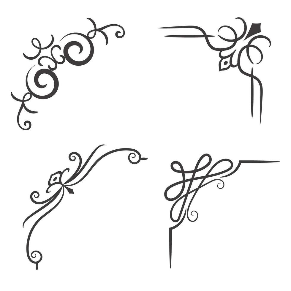 Vector illustration of decorative corner frame set. Set Hand Draw of Corners Different Shapes Flower Decoration Vector Design Doodle Sketch Style For Wedding And Banner