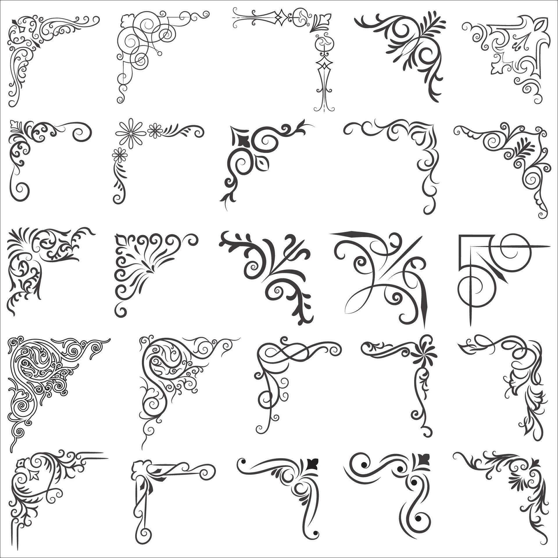 Vector illustration of decorative corner frame set. Set Hand Draw of ...