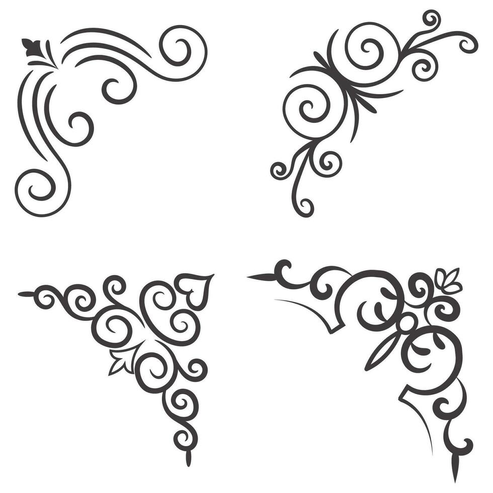 Vector illustration of decorative corner frame set. Set Hand Draw of Corners Different Shapes Flower Decoration Vector Design Doodle Sketch Style For Wedding And Banner