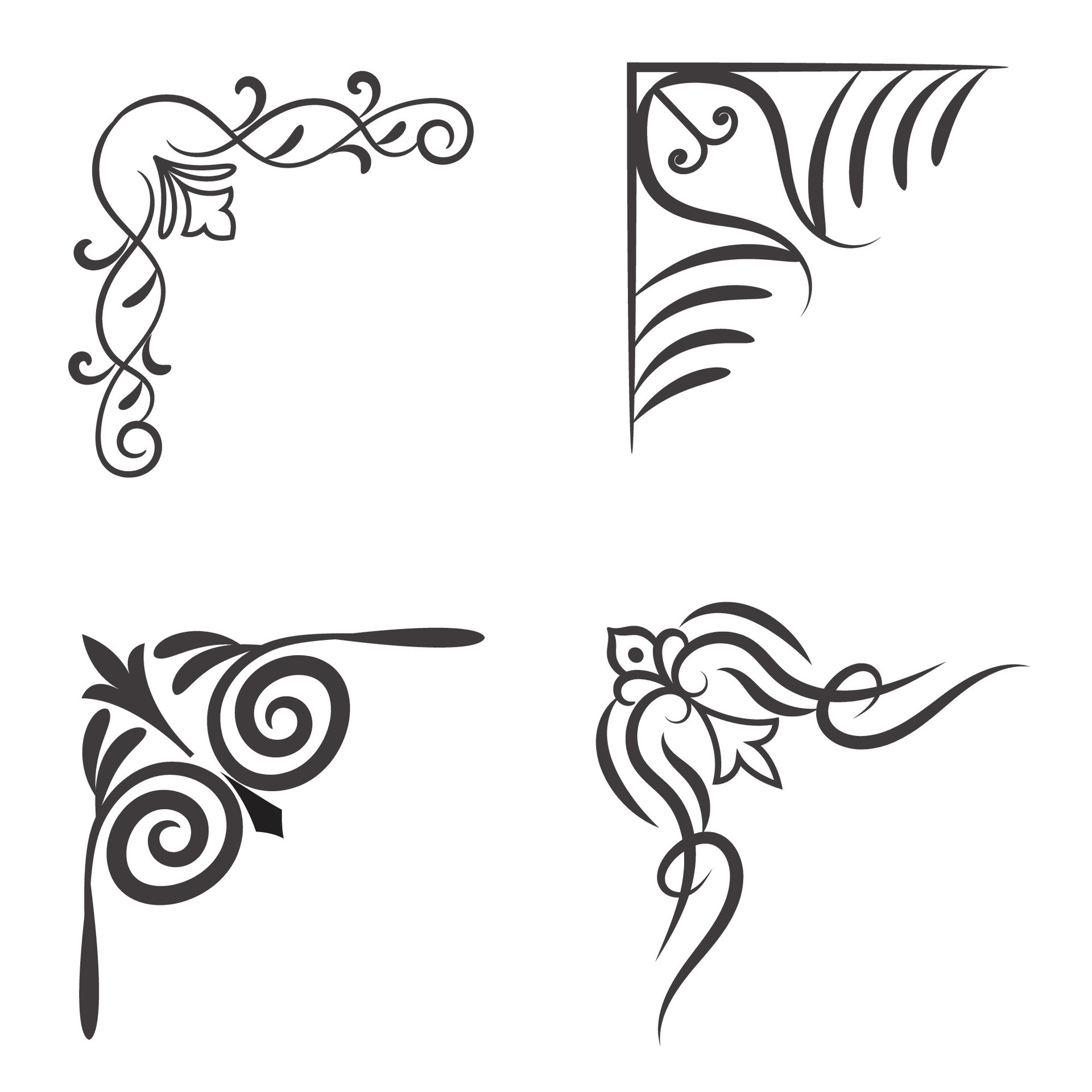 Vector illustration of decorative corner frame set. Set Hand Draw of