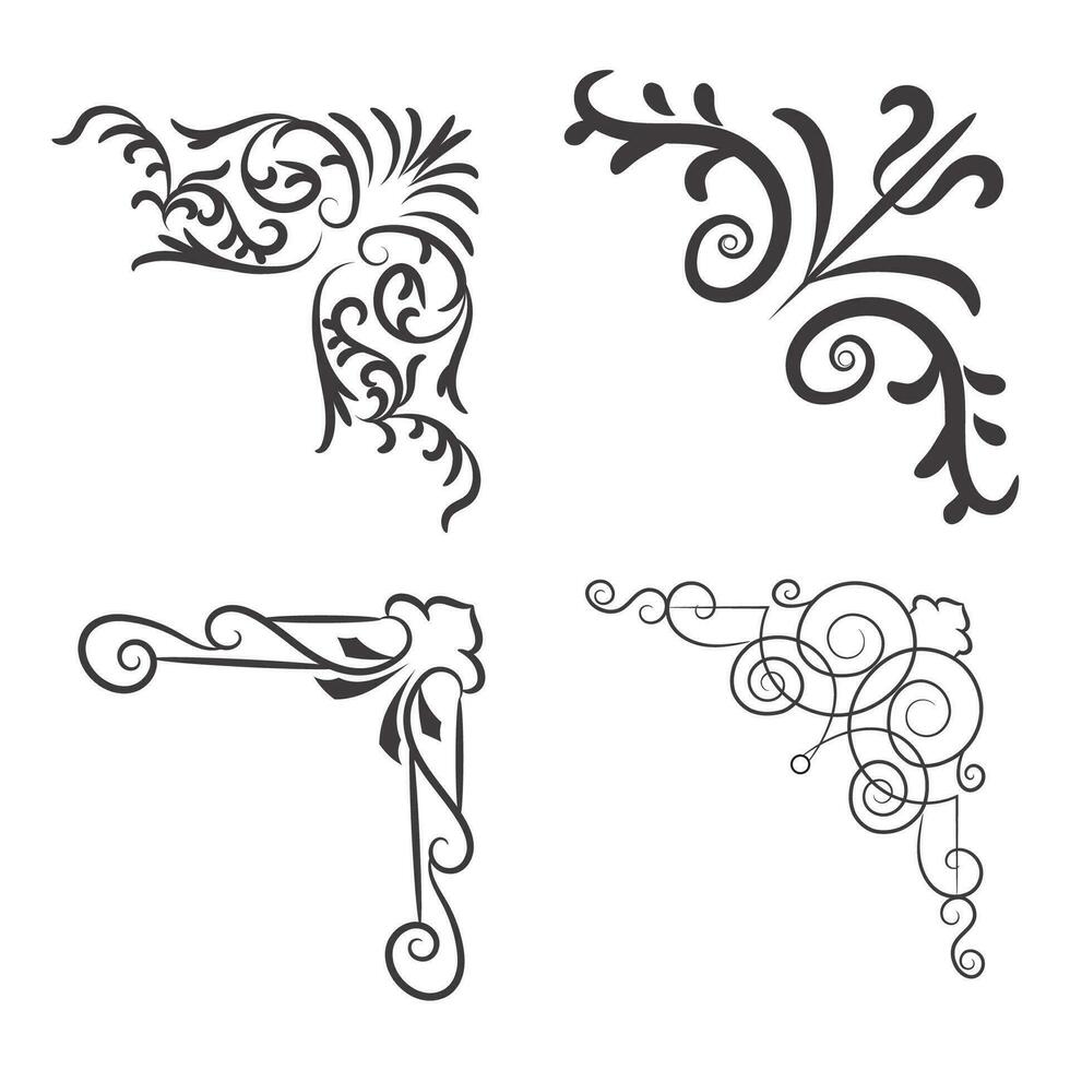 Vector illustration of decorative corner frame set. Set Hand Draw of Corners Different Shapes Flower Decoration Vector Design Doodle Sketch Style For Wedding And Banner