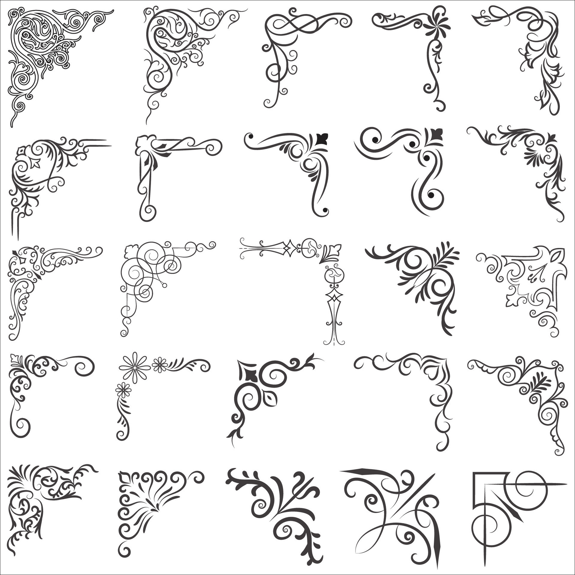 Vector illustration of decorative corner frame set. Set Hand Draw of ...