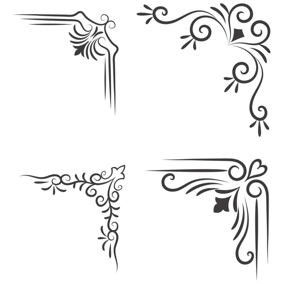 vector ilustración de decorativo esquina marco colocar. conjunto mano dibujar de rincones diferente formas flor decoración vector diseño garabatear bosquejo estilo para Boda y bandera