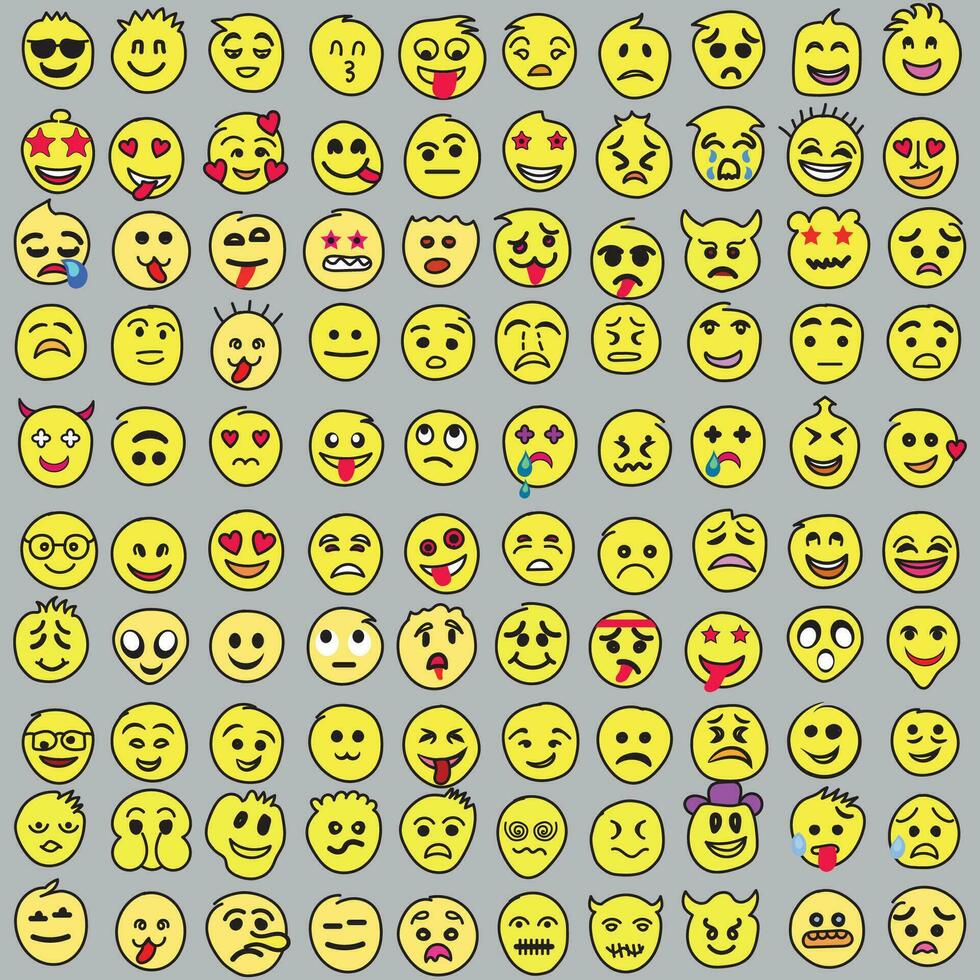 Set of Emoticons. Set of Emoji. Smile icons, Funny cartoon yellow emoji and emotions icon collection. Mood and facial emotion icons. Crying, smile, laughing, joyful, sad, angry and happy faces, vector