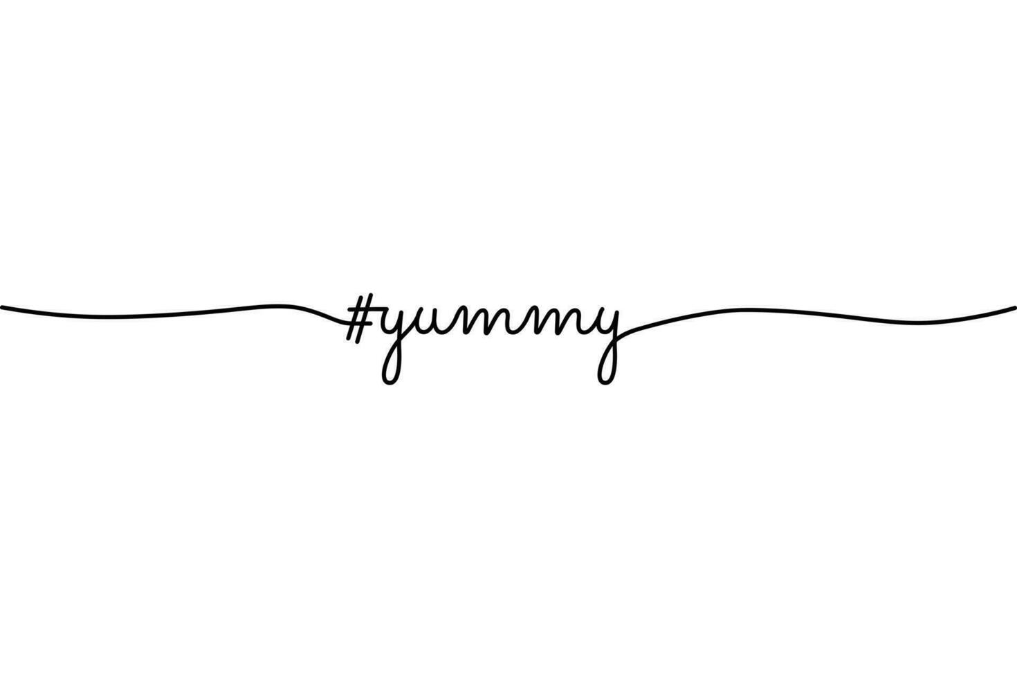 Hashtag Yummy Smooth Monoline Ballpoint Pen style on white background banner. Vector Illustration. EPS 10