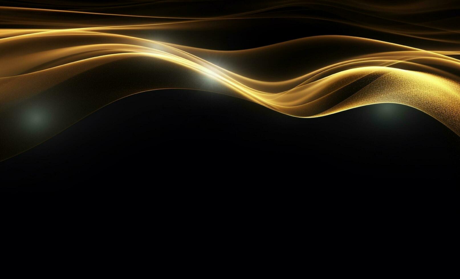 elegante oro Delgado ola línea con dorado brillar en negro antecedentes. prima moderno dorado vector ilustración. foto