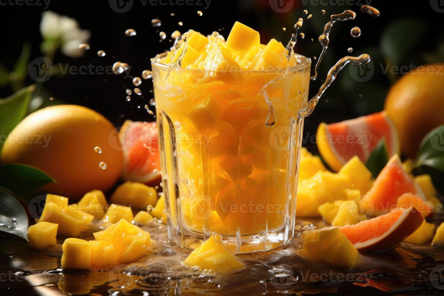Fresh mango juice in glass. photo