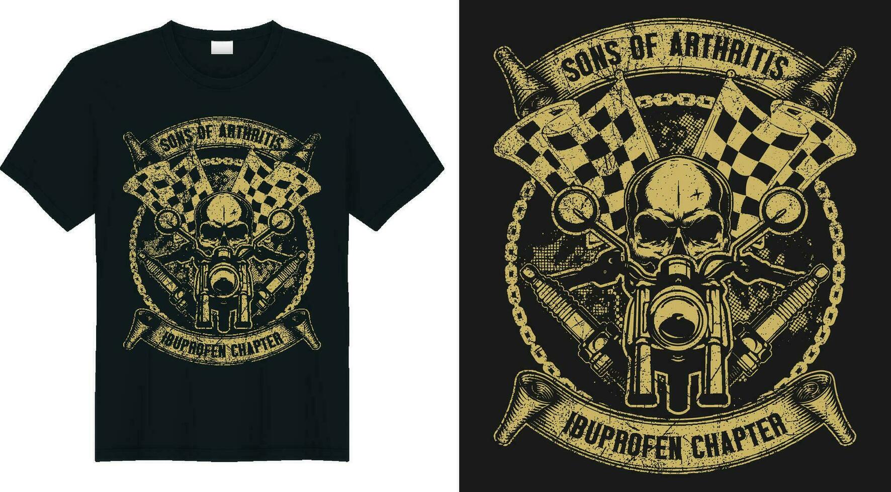 sons of arthritis ibuprofen chapter with motorcycle t-shirt design. vector