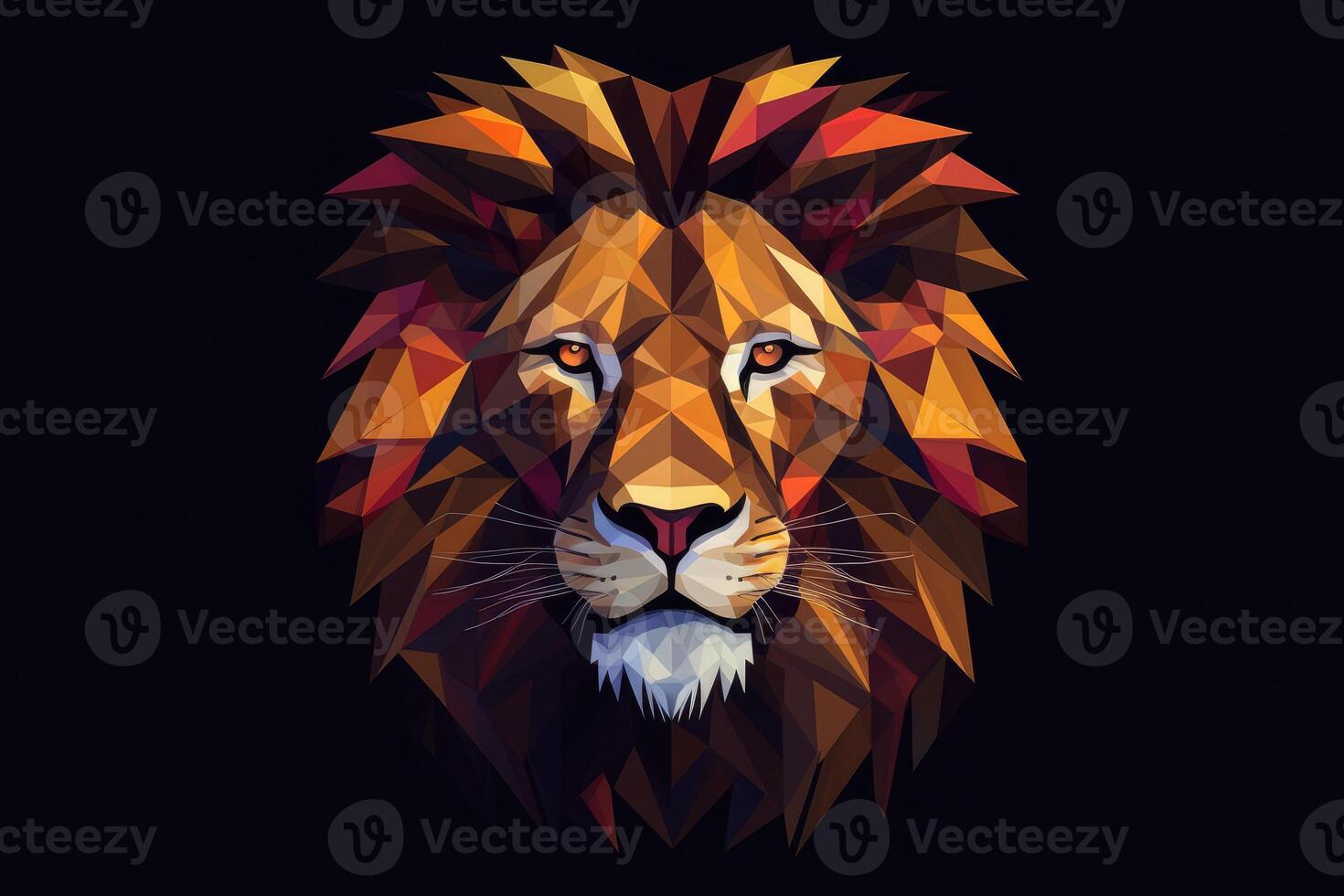 Low poly style portrait of a lion on a dark background. Generative AI photo