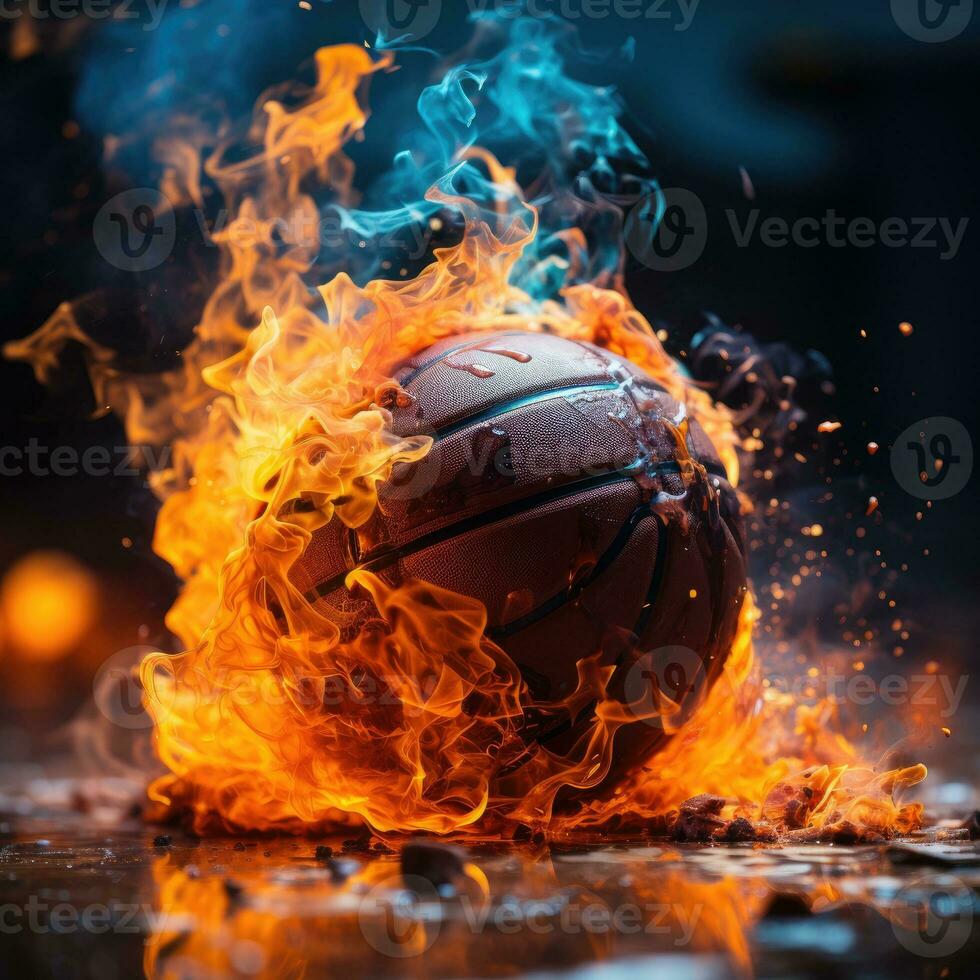 Basketball on fire. Generative AI photo