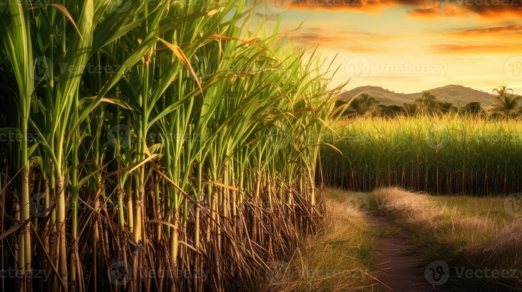 Sugar cane stalks on plantation. photo