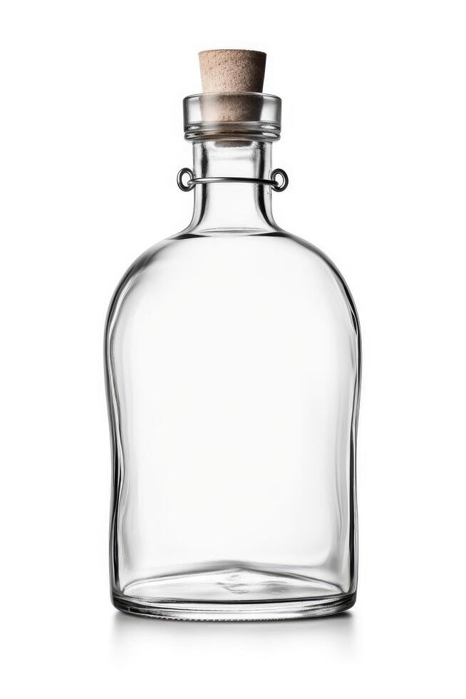 Empty clear bottle with vintage swing top isolated on white background. Generative AI photo