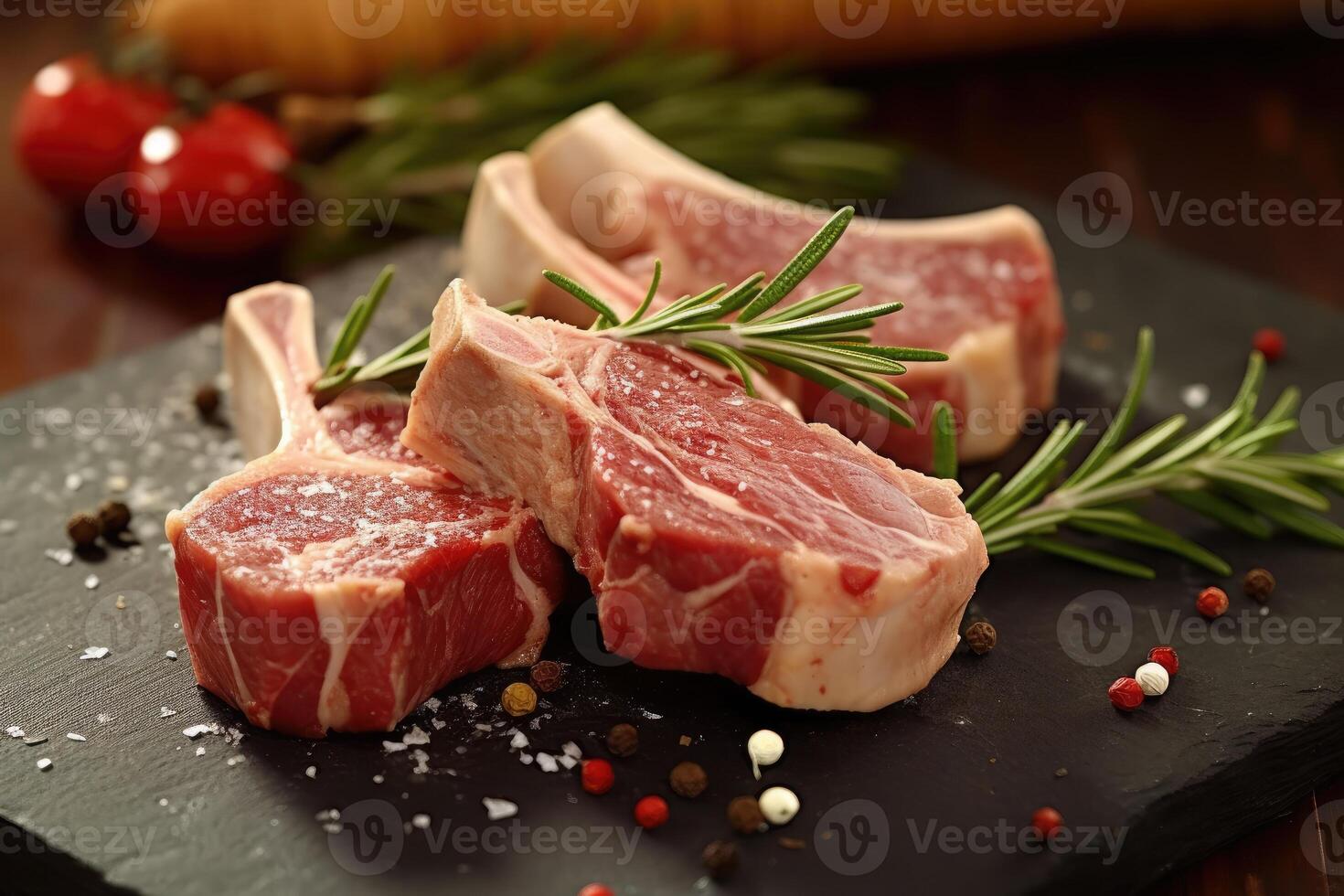 Fresh lamb cutlet with rosemary and pepper. photo