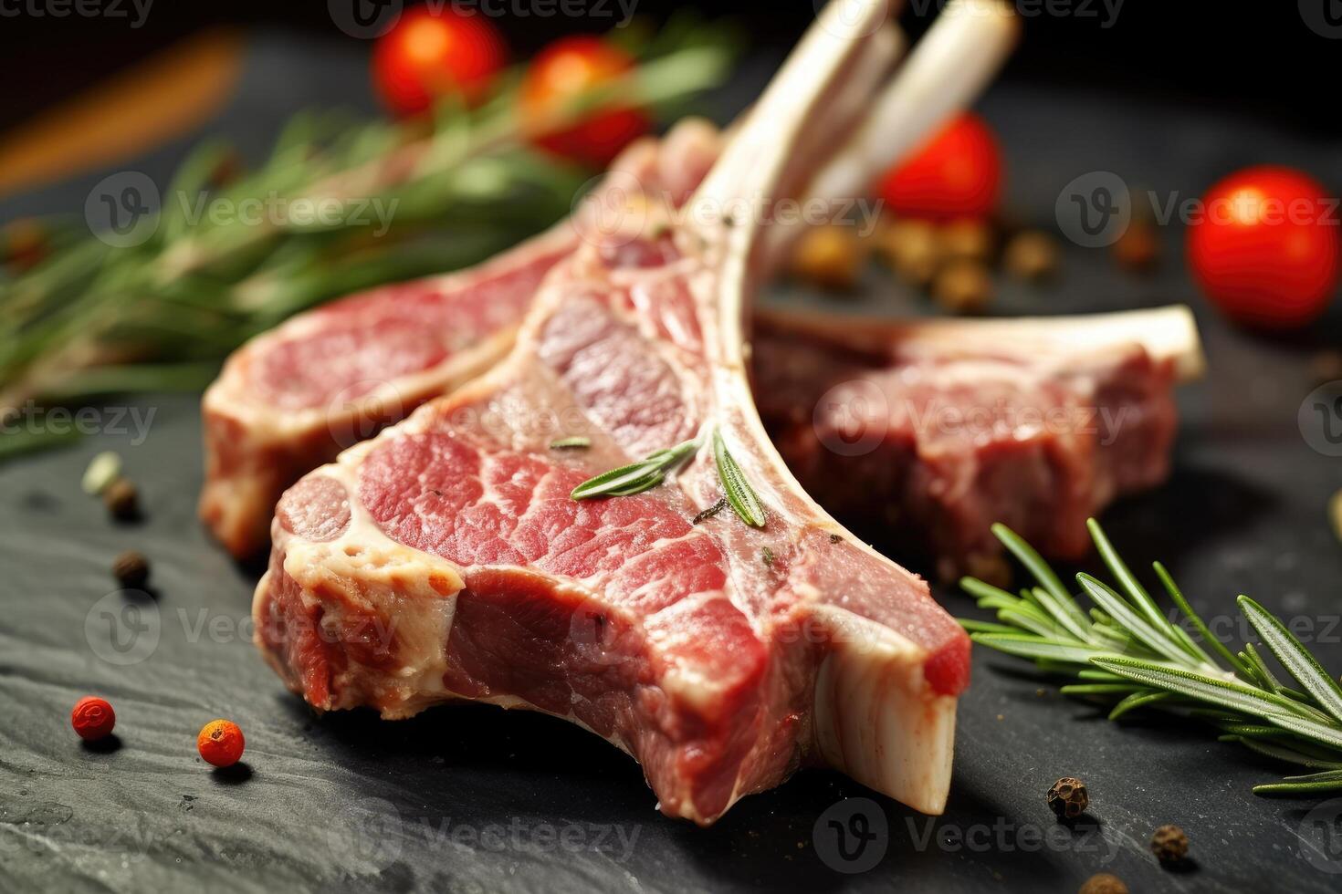 Fresh lamb cutlet with rosemary and pepper. photo