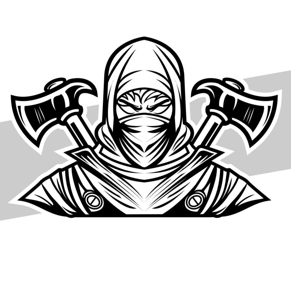 negro y blanco ninja concepto estilo para insignia, emblema y camiseta impresión y tatuajes ninja ilustración vector