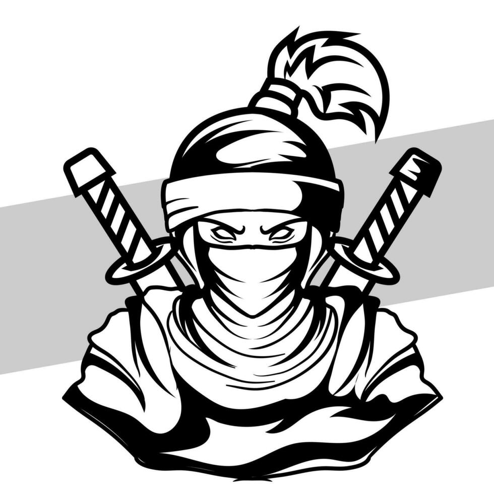 Black and white ninja Concept style for badge, emblem and tshirt printing and Tattoos ninja illustration vector