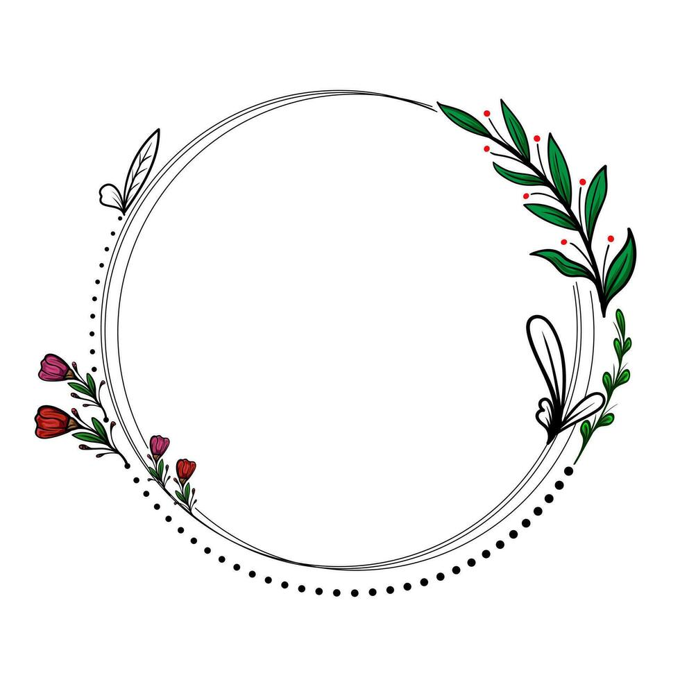 Minimalistic geometric floral empty frames. Calligraphic round or square shapes with branches and flowers. Elegant herbs or blossoms. Vector botanical outline borders