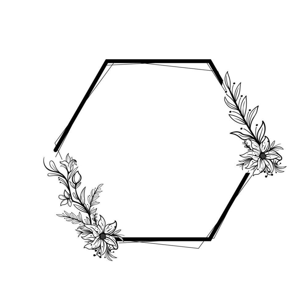 Botanical circle frame. Hand drawn round line border, leaves and flowers, wedding invitation and cards, logo design and posters template vector