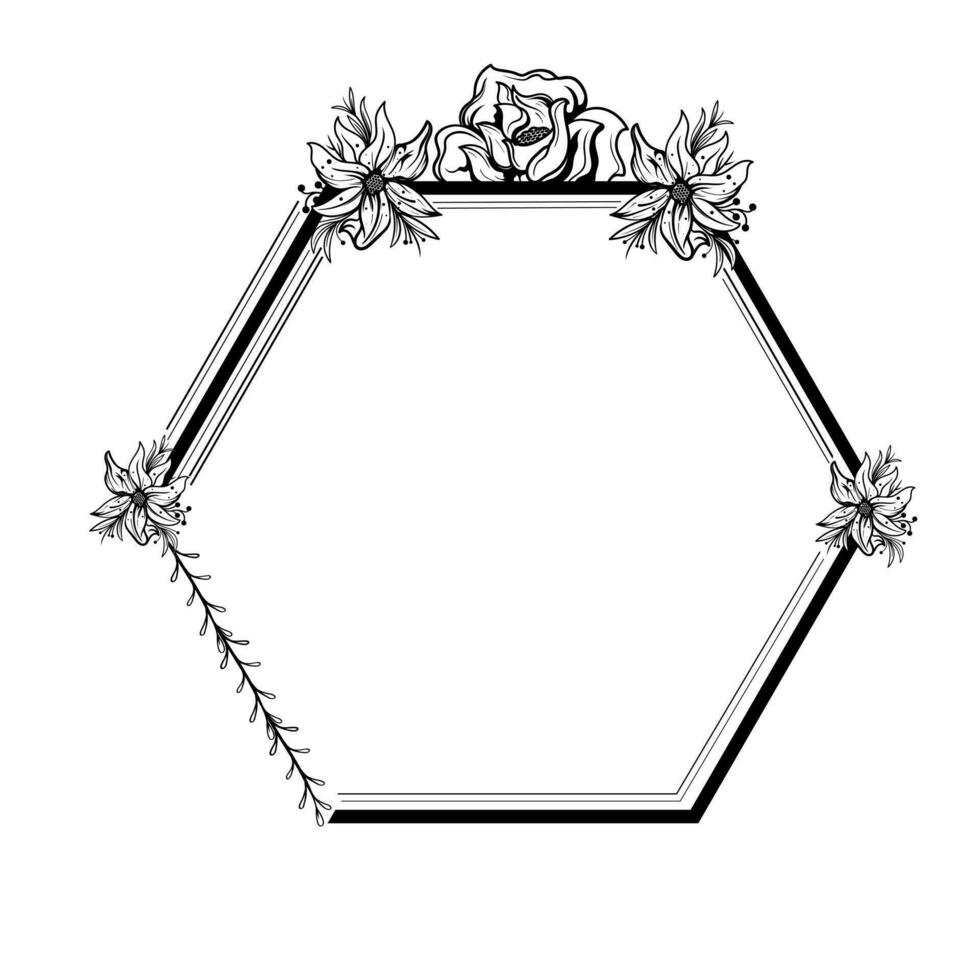 Botanical circle frame. Hand drawn round line border, leaves and flowers, wedding invitation and cards, logo design and posters template vector