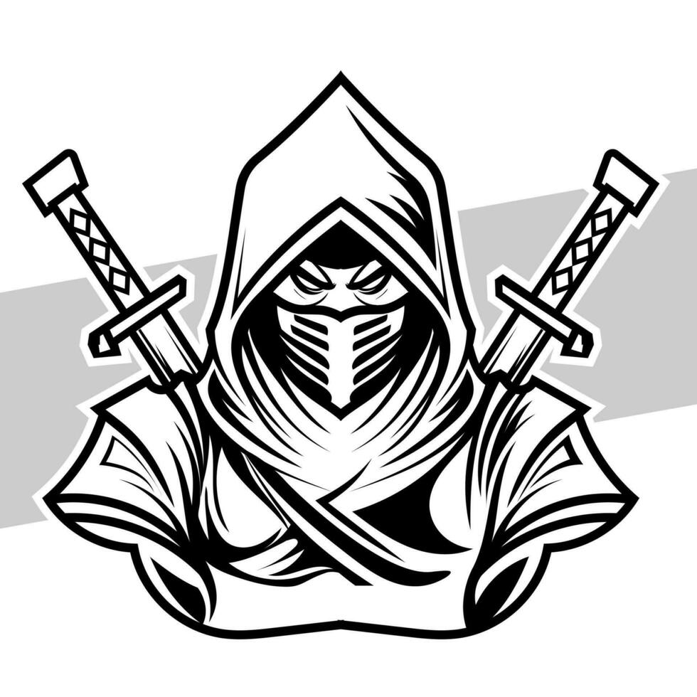 Black and white ninja Concept style for badge, emblem and tshirt printing and Tattoos ninja illustration vector