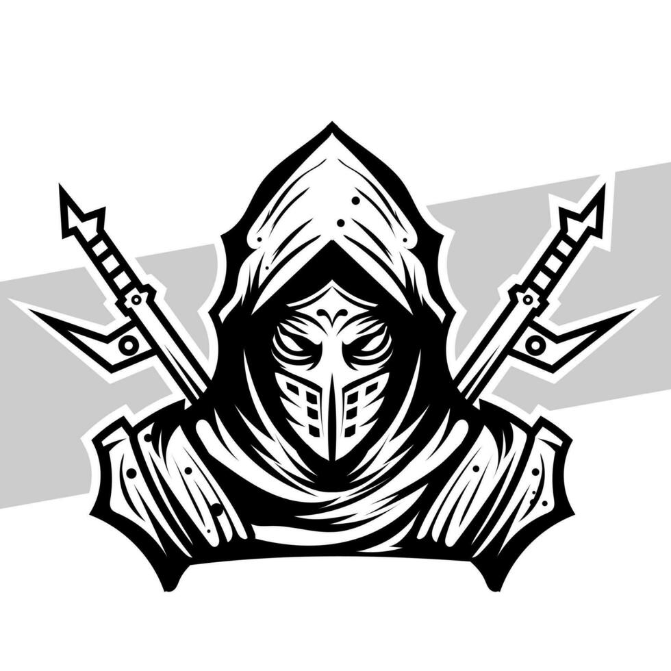 negro y blanco ninja concepto estilo para insignia, emblema y camiseta impresión y tatuajes ninja ilustración vector