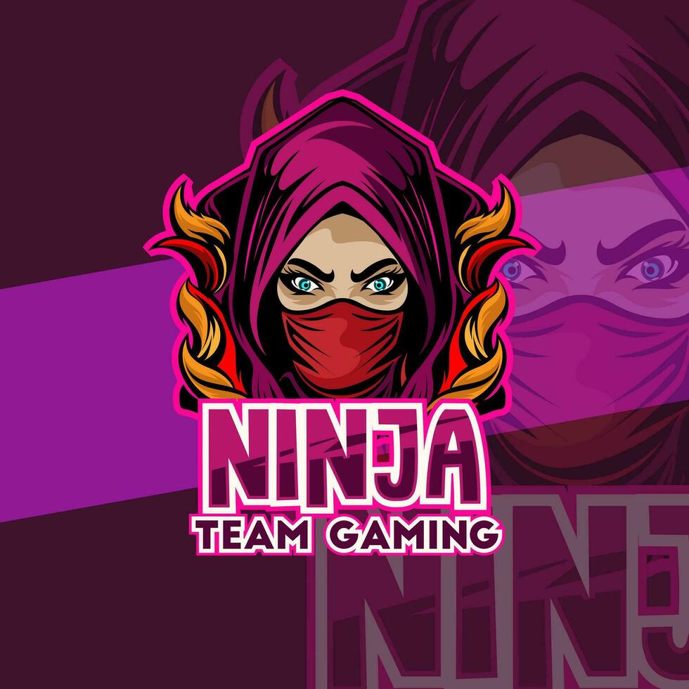 ninja en máscara deporte logo mascota diseño emblema mascota para deporte equipo. concepto estilo para insignia, emblema y camiseta impresión. enojado ninja ilustración para deporte y deporte equipo. vector