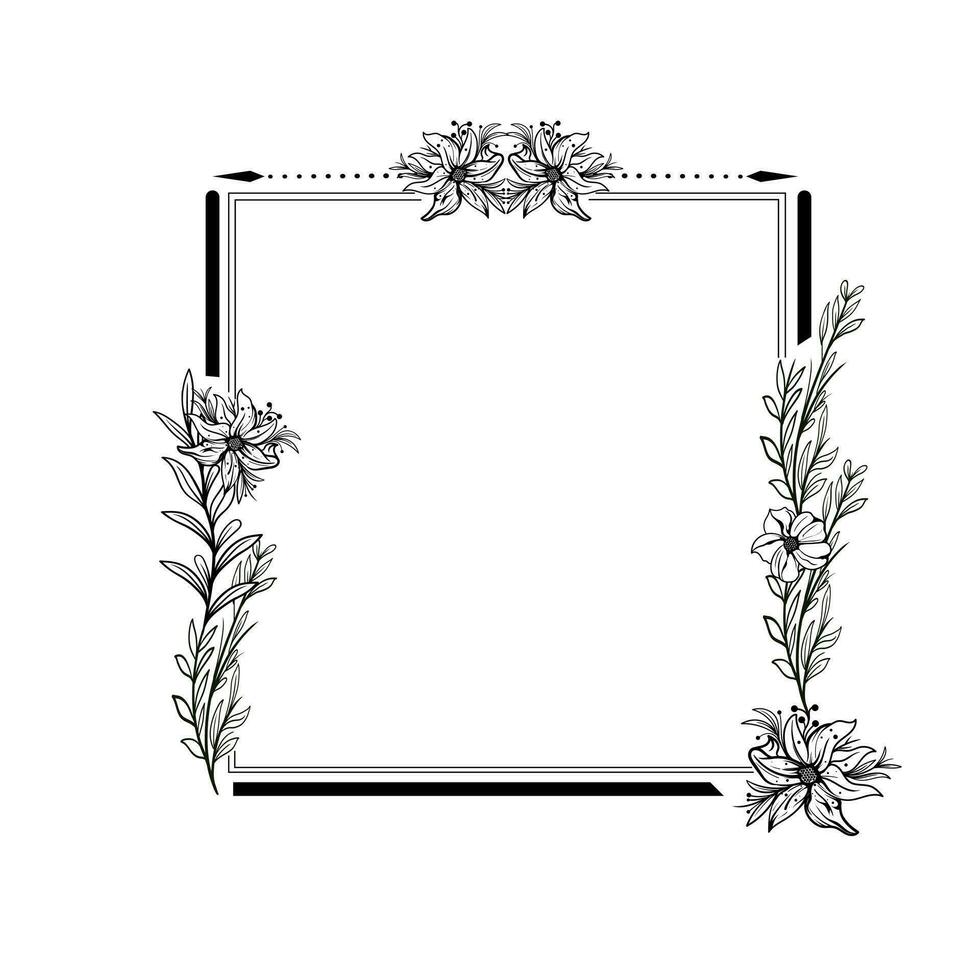 Botanical circle frame. Hand drawn round line border, leaves and flowers, wedding invitation and cards, logo design and posters template vector