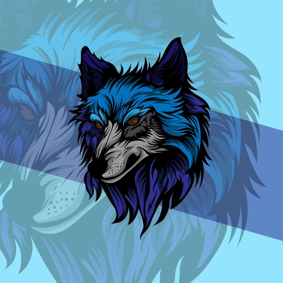 Vicious wolf head detail illustration mascot aggressive roaring in mid night vector