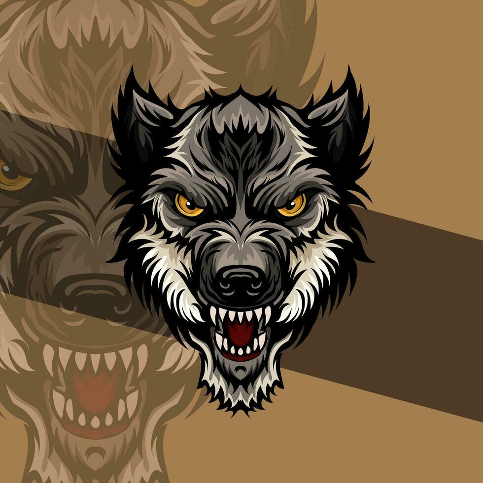 Head of a angry wolf mascot sport logo design. Wolf animal mascot head vector illustration logo. Wolf head emblem design for eSports team. Character for sport and gaming logo concept.