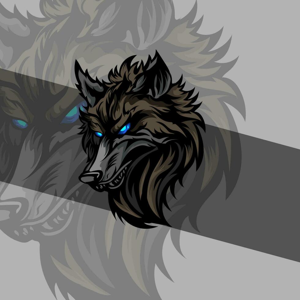 cabeza de un enojado lobo mascota deporte logo diseño. lobo animal mascota cabeza vector ilustración logo. lobo cabeza emblema diseño para esports equipo. personaje para deporte y juego de azar logo concepto.