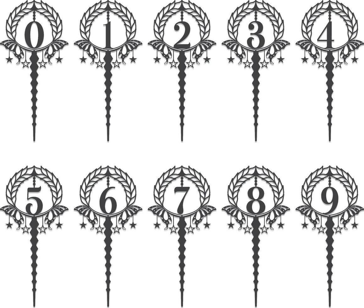 happy birthday number laser cut cake topper template vector