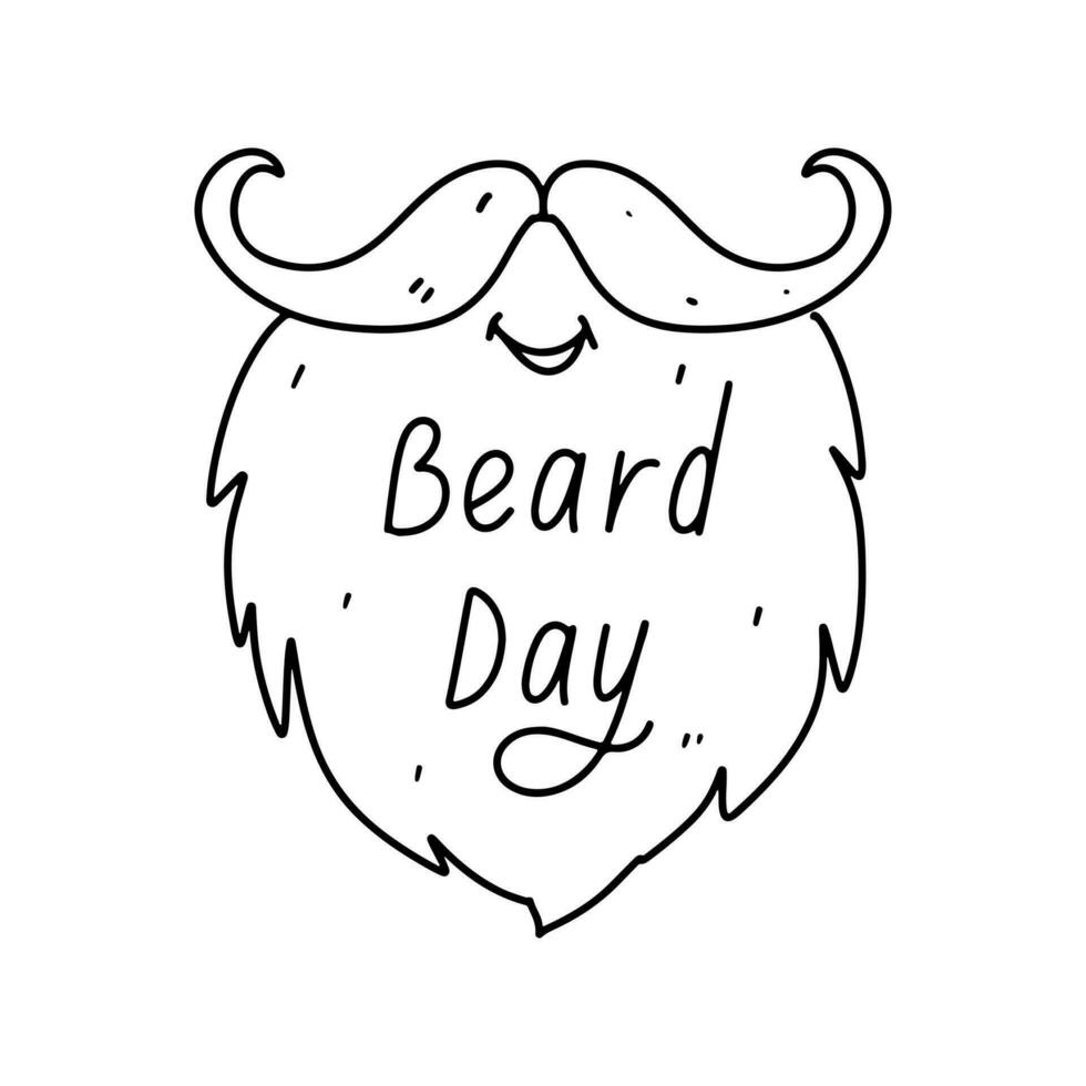 World Beard Day in hand drawn doodle style. Vector illustration isolated on white. Coloring page.