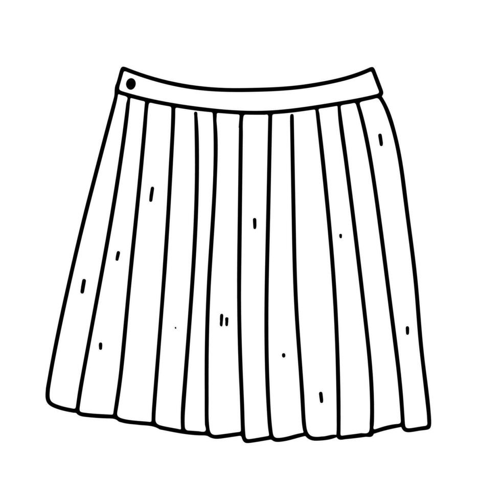 Pleated Skirt in hand drawn doodle style. Vector illustration isolated on white. Coloring page.