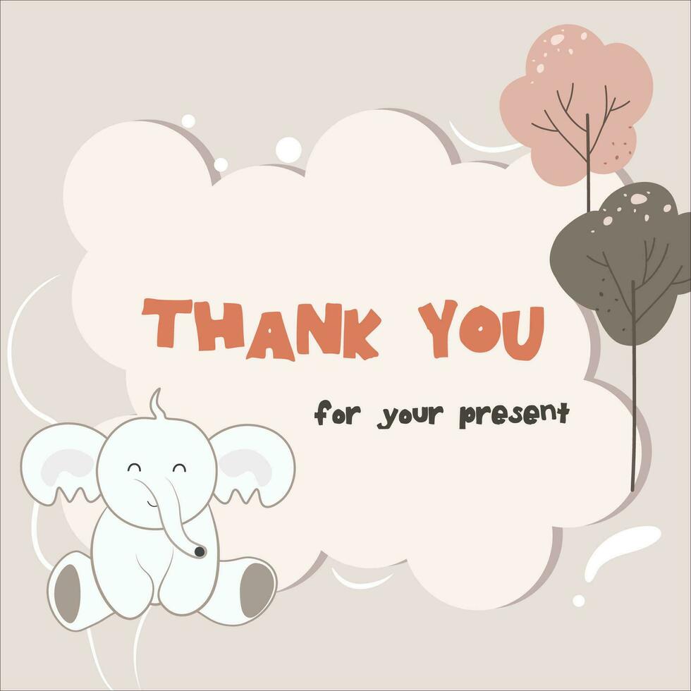 Vector cute kawaii animal collection cartoon thank you card background