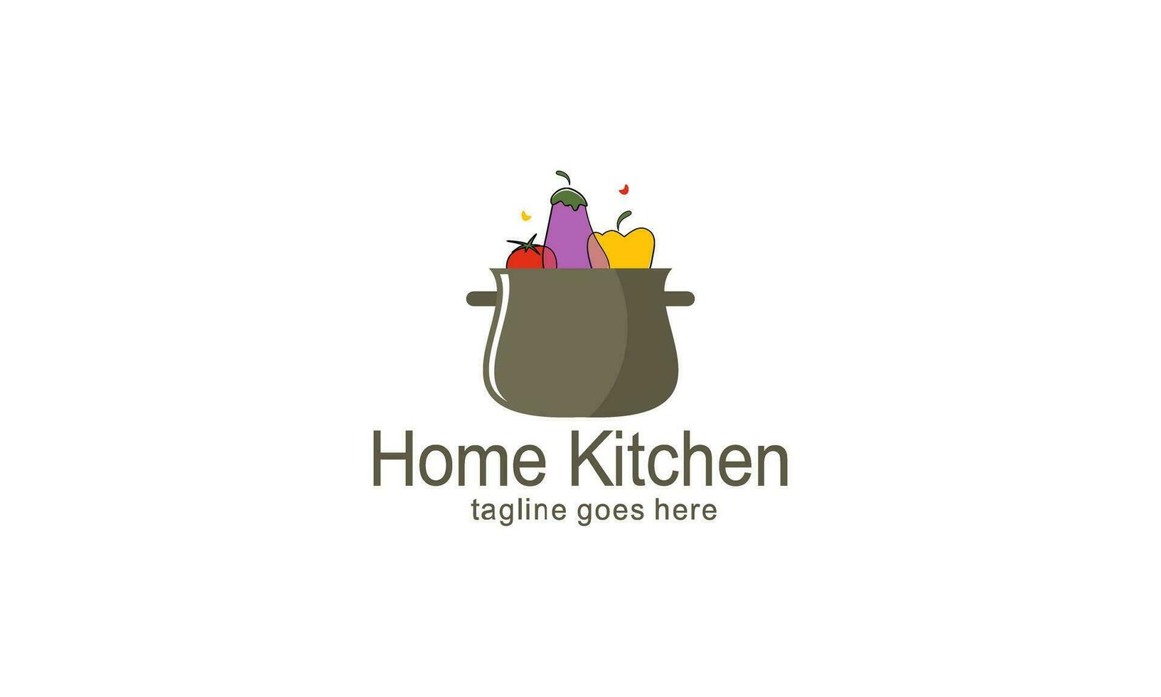 Home kitchen logo with pot full of healthy vegetables and vitamins logo vector