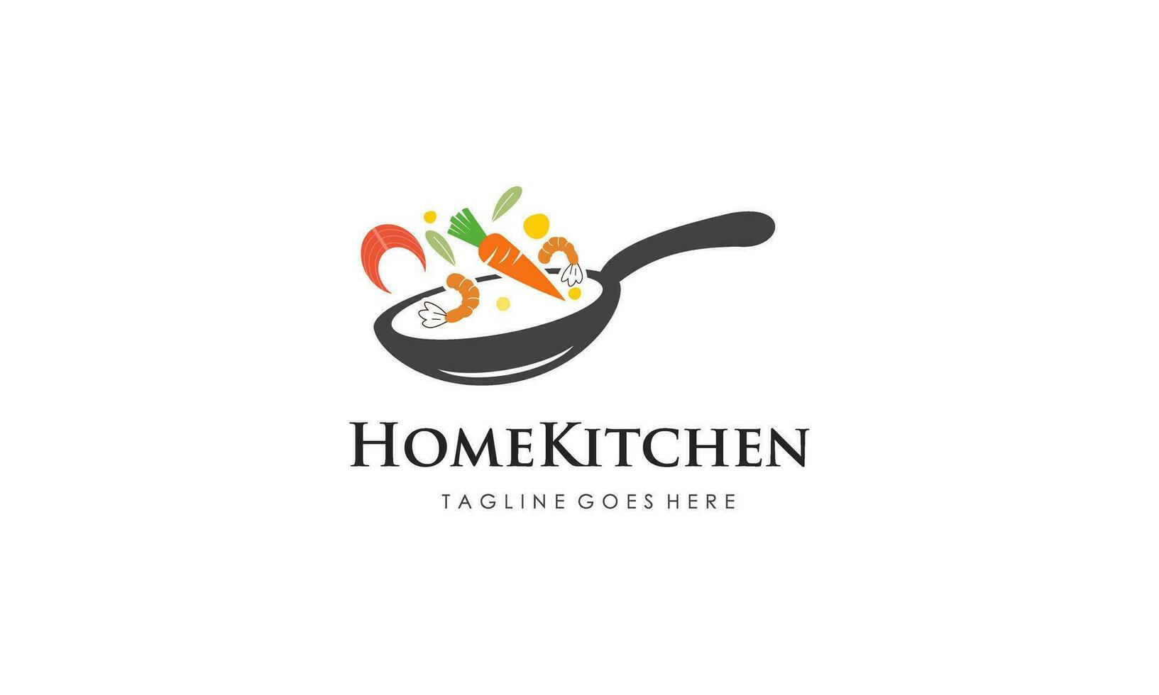 Home kitchen logo with pot full of healthy vegetables and vitamins logo vector