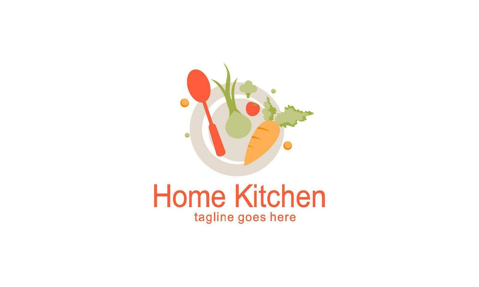 Home kitchen logo with pot full of healthy vegetables and vitamins logo vector