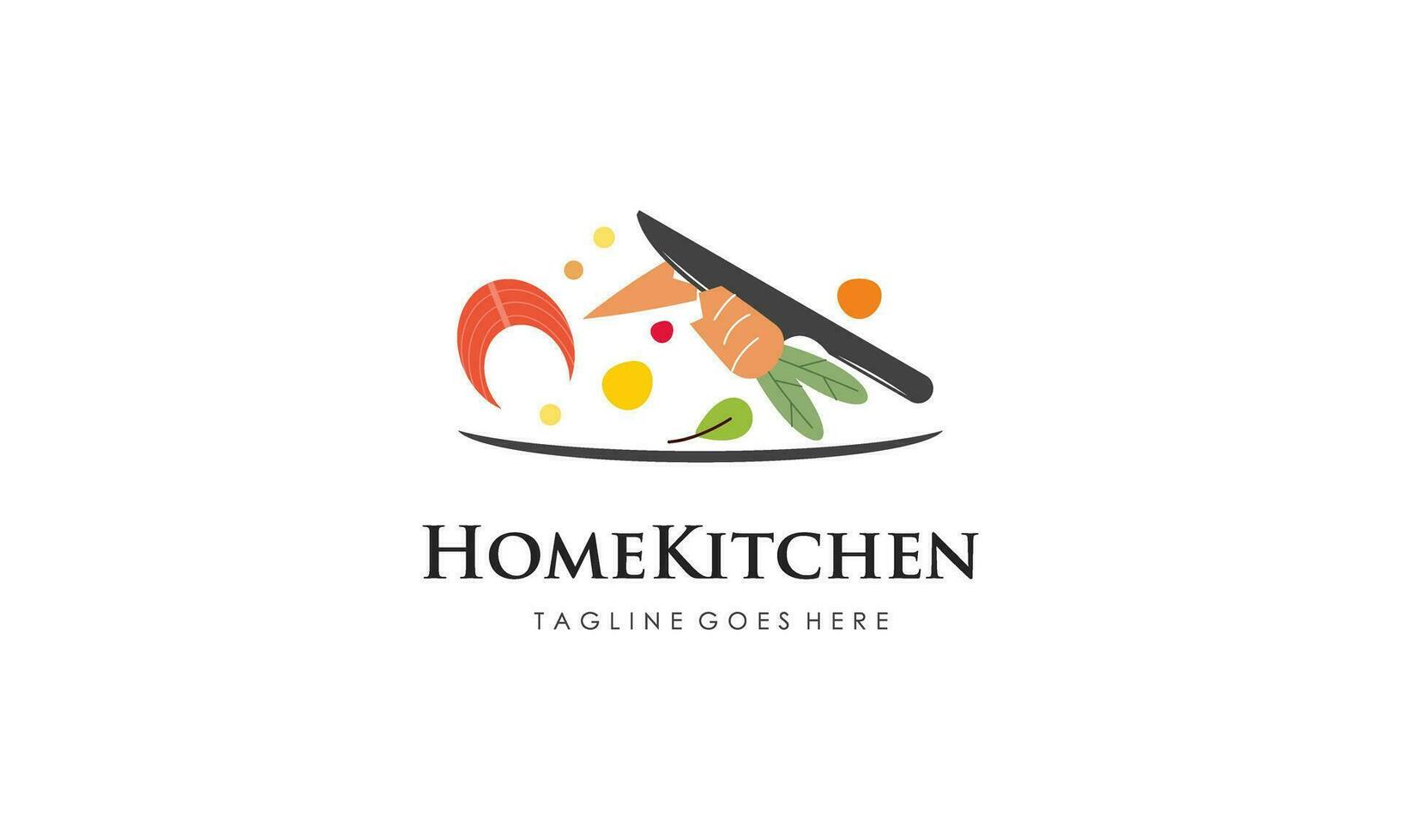 Home kitchen logo with pot full of healthy vegetables and vitamins logo vector