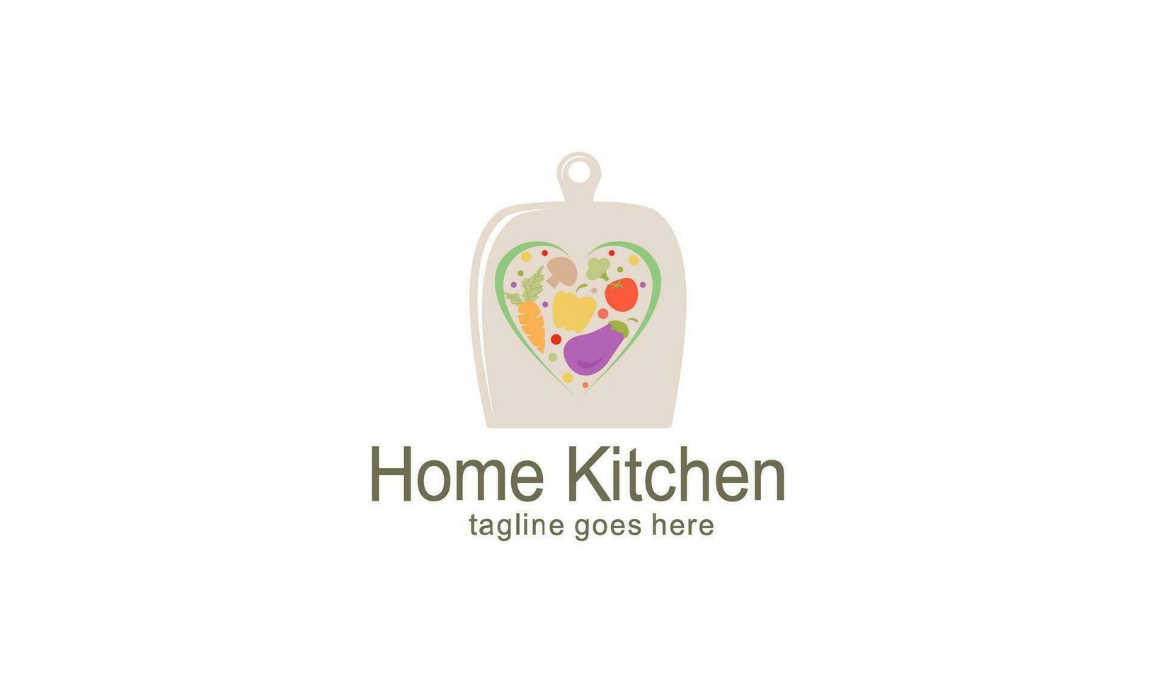 Home kitchen logo with pot full of healthy vegetables and vitamins logo vector