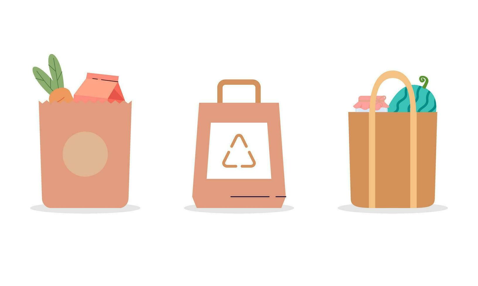 Set of grocery brown bags with eco organic food concept design vector