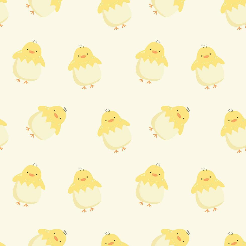 Cute little chicken coming out of egg. seamless pattern vector
