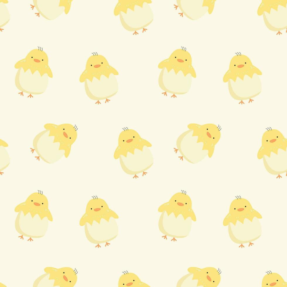 Cute little chicken coming out of egg. seamless pattern vector