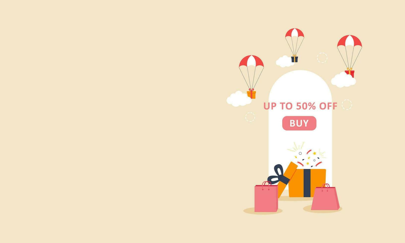 sale promotion discount concept. special offer. surprise gift and shopping bag illustration vector