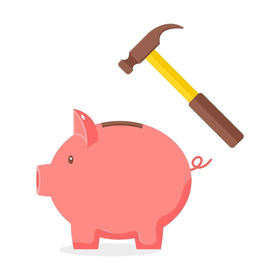 piggy bank with hammer. crashing piggy bank illustration vector