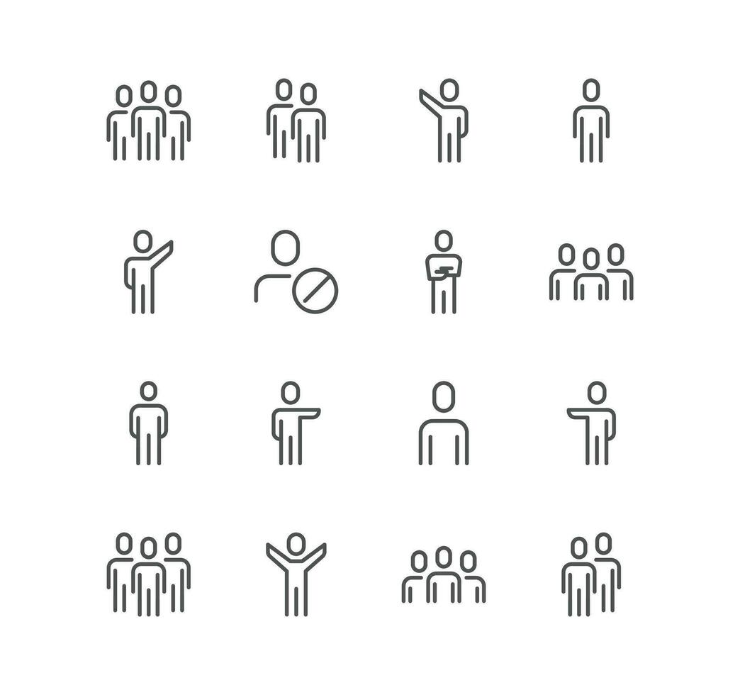 conjunto de personas relacionado iconos, masculino, femenino, perfil, personal, negocio gente, grupo, líder, humano y lineal variedad vectores